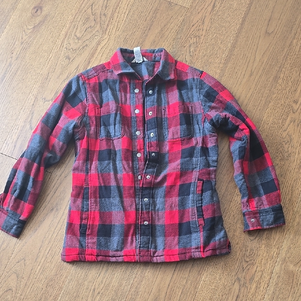 DULUTH Ladies Red and Gray Plaid Snap-Up Jacket